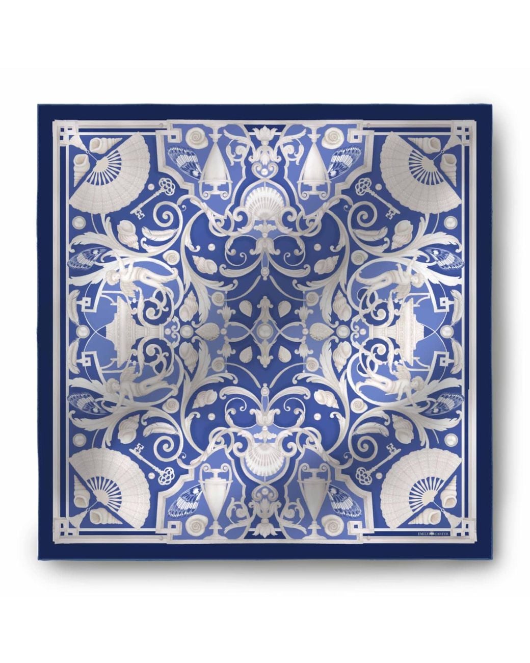 Emily Carter Blue The Fan & Feather Silk Scarf