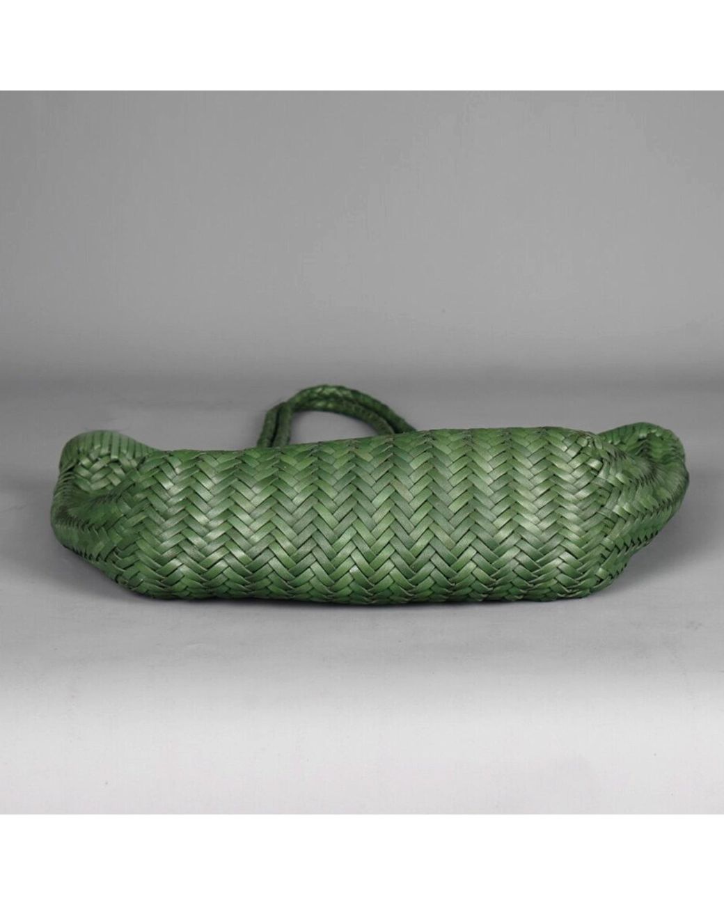 Rimini Green Genuine Leather Hand Woven Shopping Bag