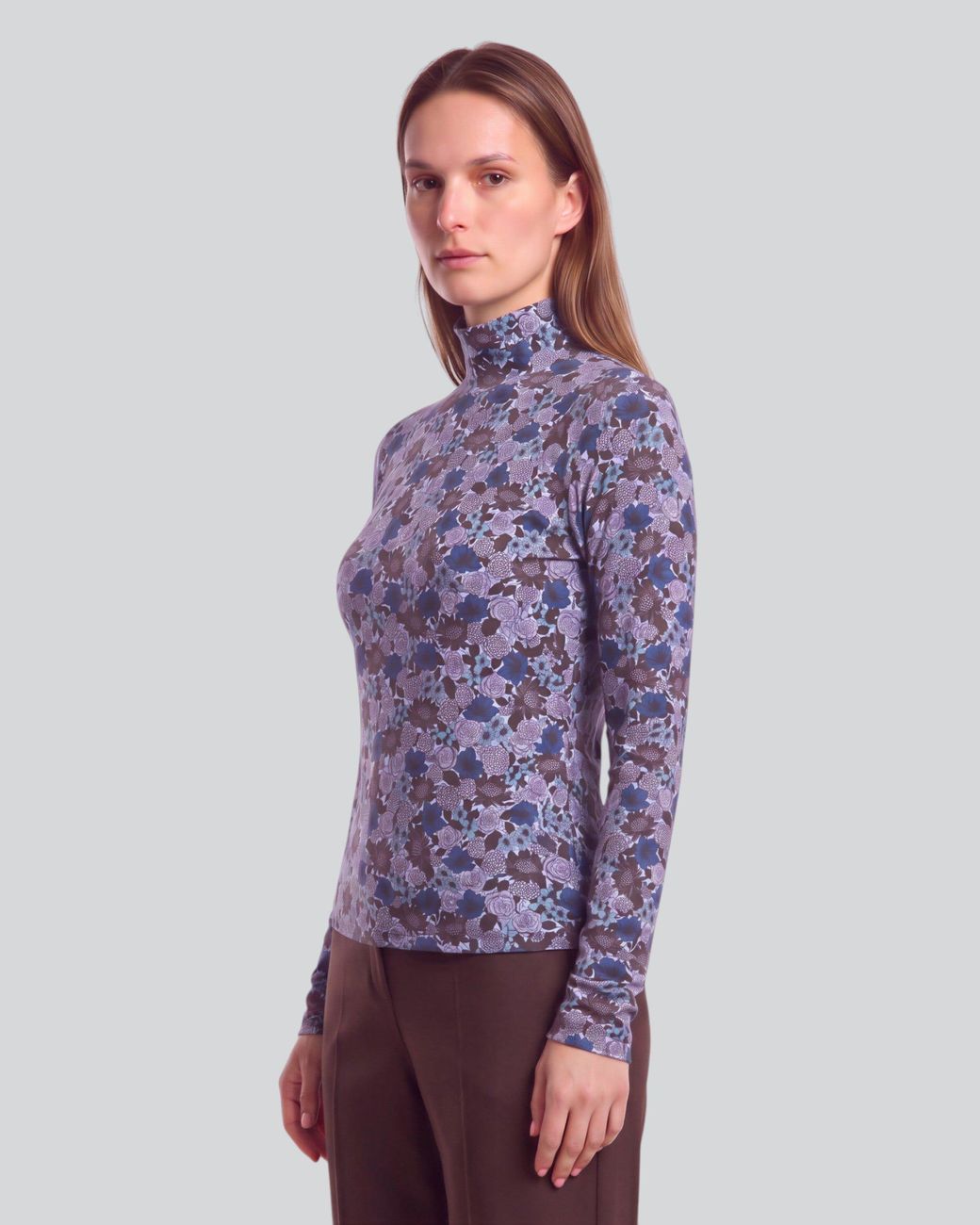 Lords of Harlech Blue Kate Ternberg Floral Brownie Lyocell Stretch Turtleneck