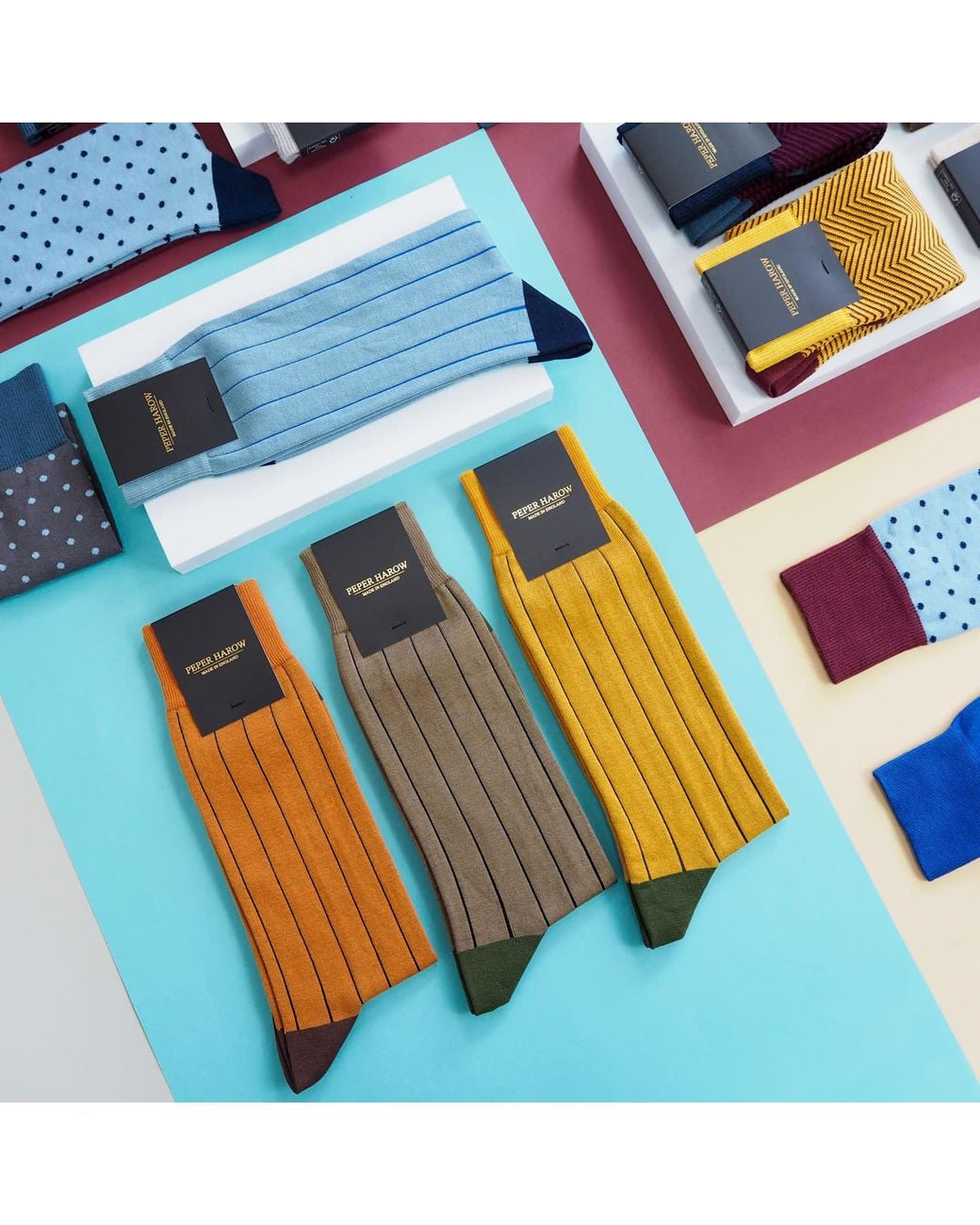 Peper Harow - Made in England Brown Pin Stripe Socks for men
