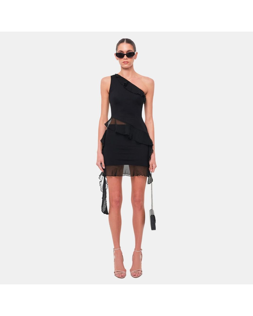 OW Collection Black Harper Asymmetric Mini Skirt