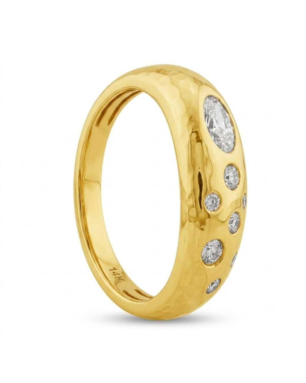 Artisan Metallic 14K Flush Set Oval & Round Diamond Ring