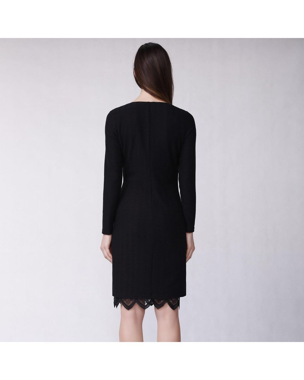 Smart and Joy Black Lace Edge Knitted Wrap Dress
