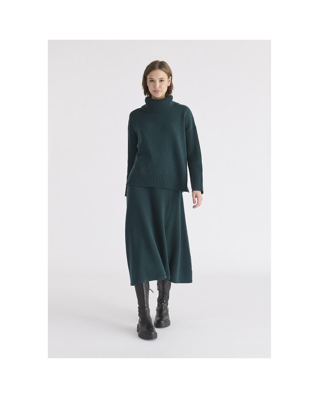 Paisie Blue Polo Neck Jumper With Ribbed Details