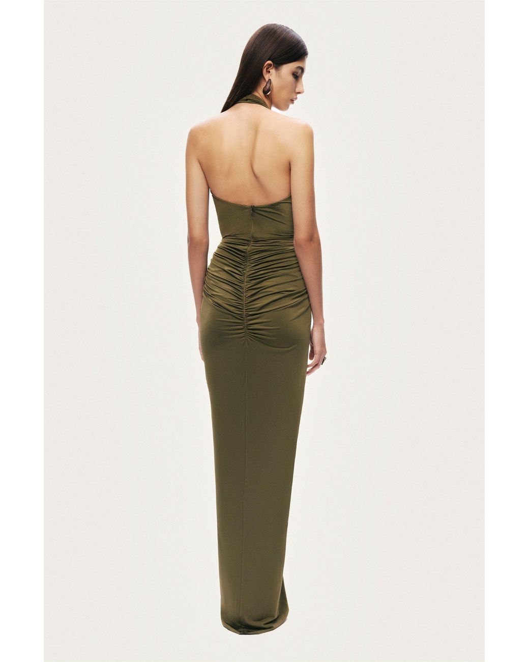 Nocturne Green Neutrals Cut-Out Halter Maxi Dress