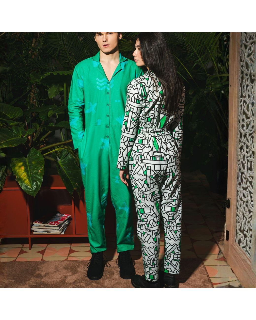 Wild Clouds Green Organic Cotton & Linen Jumpsuit