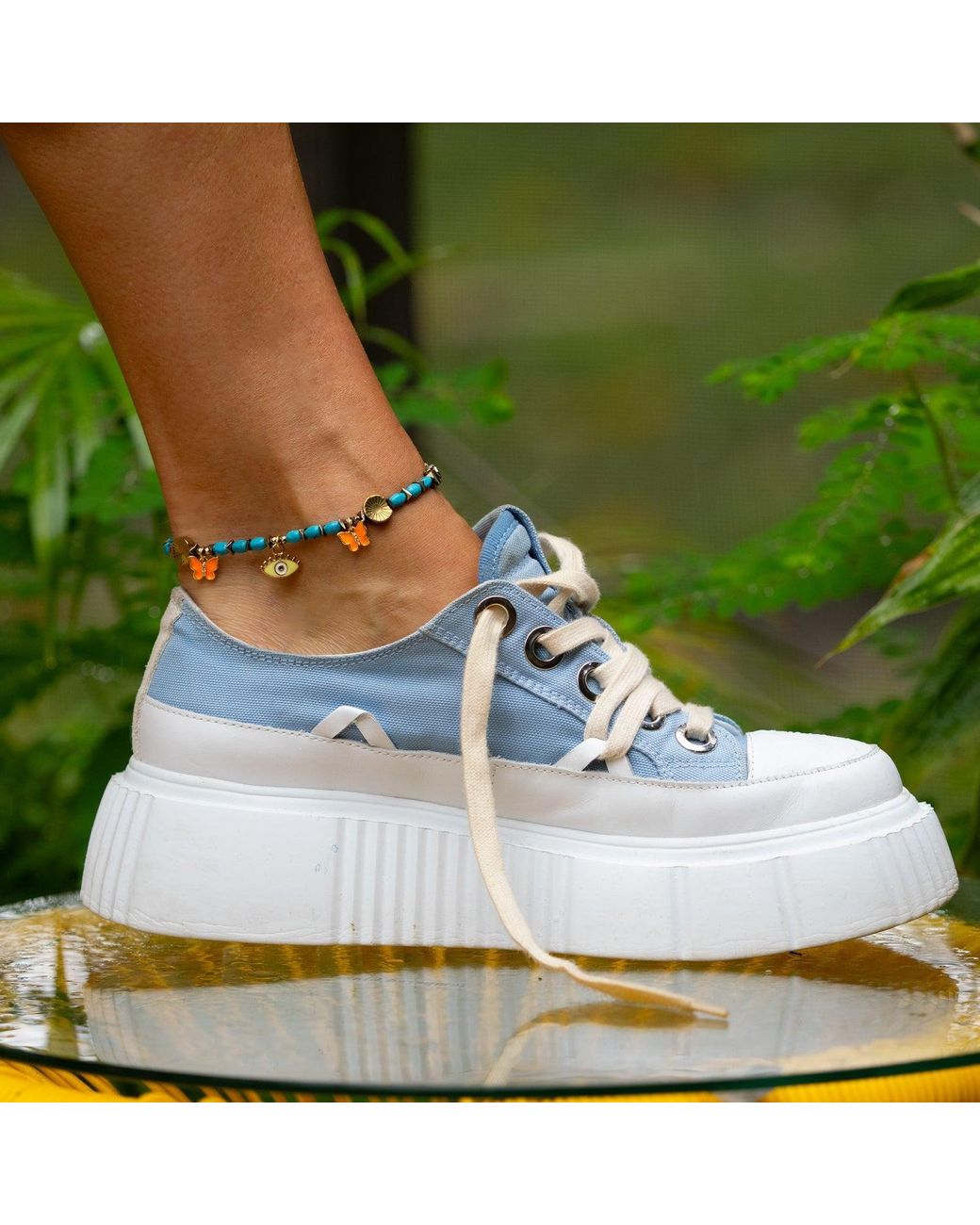 Ebru Jewelry Blue Evil Eye & Butterfly Sunset Glow Beaded Anklet