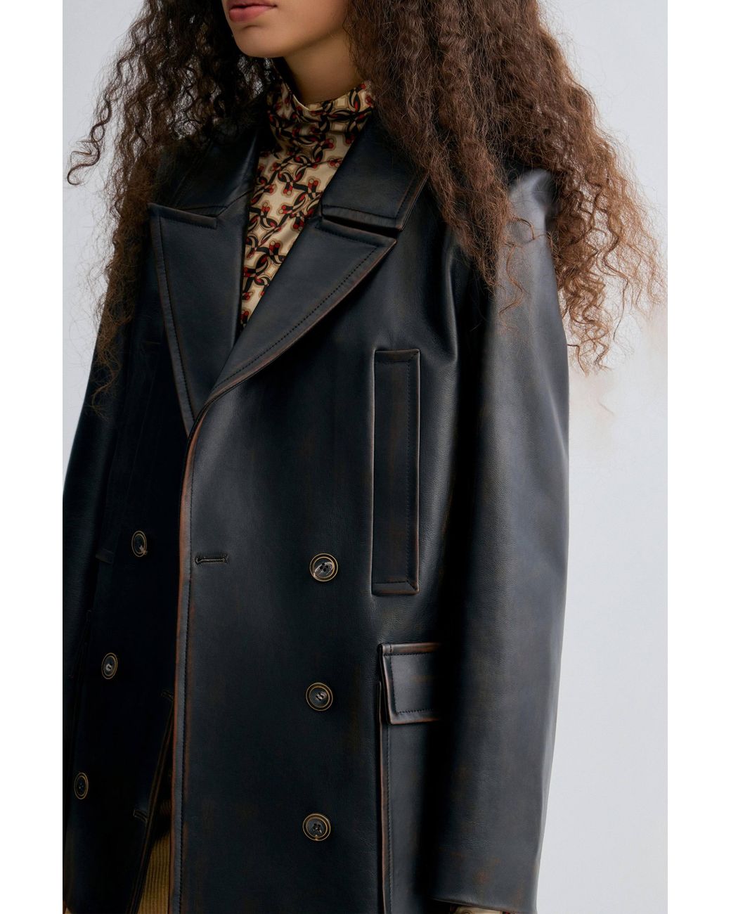 FRONT ROW SHOP Black Double Breasted Leather Jakcket