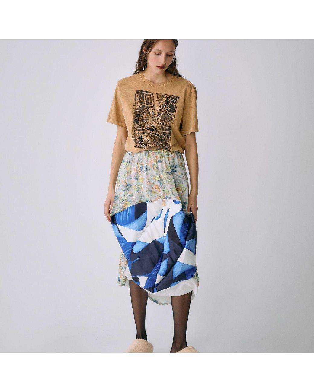 Miro Misljen Blue Patchwork Print Midi Skirt