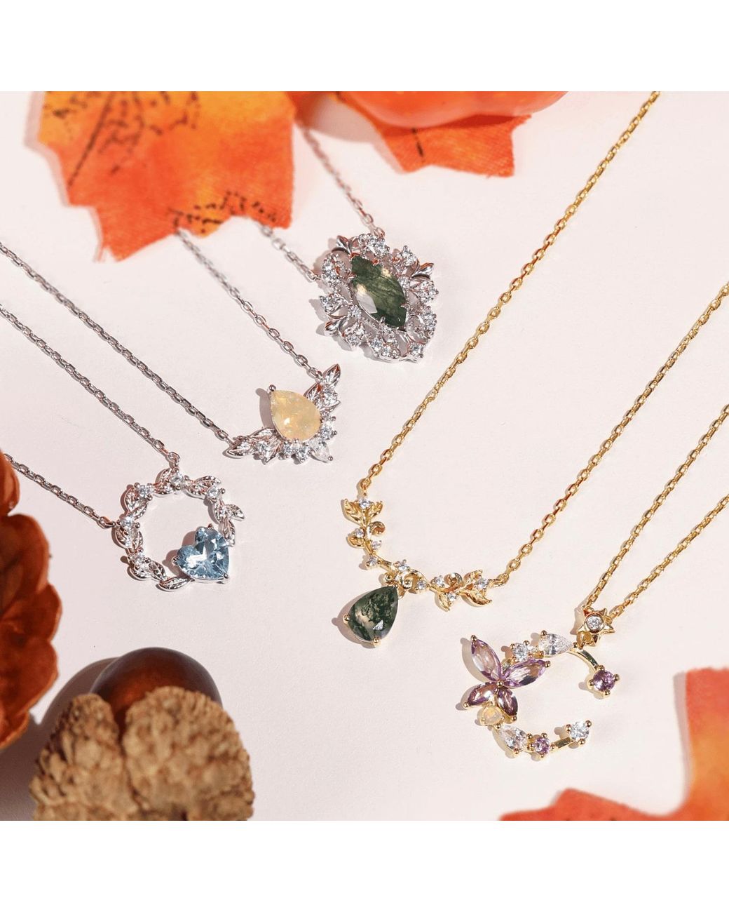Azura Jewelry New York White Trellis Moss Agate Vermeil Necklace