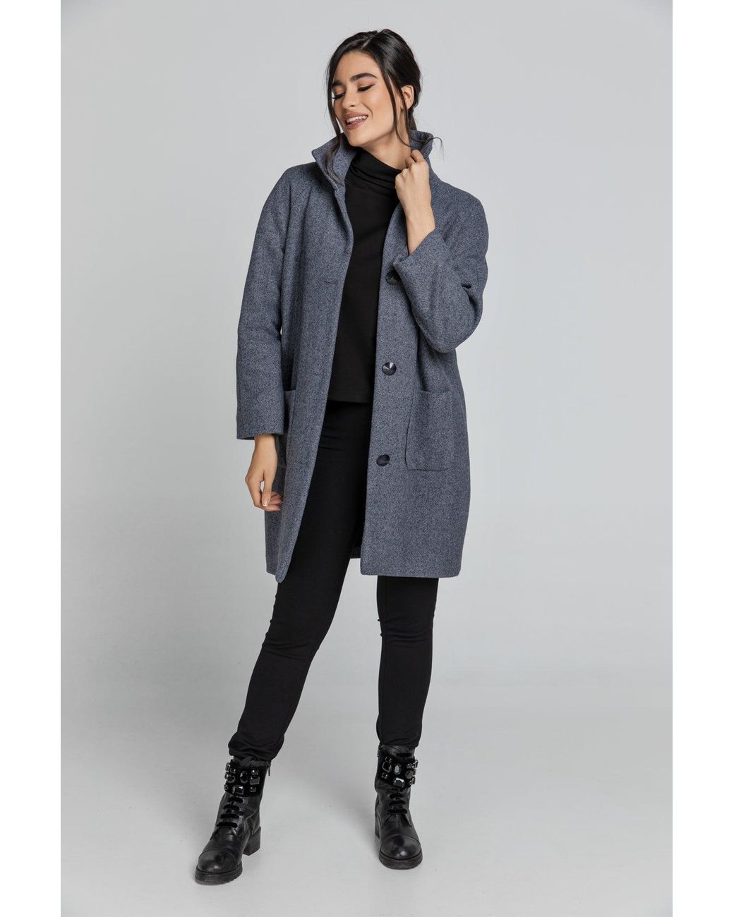 Conquista Blue Wool Blend Melange Coat By Fashion
