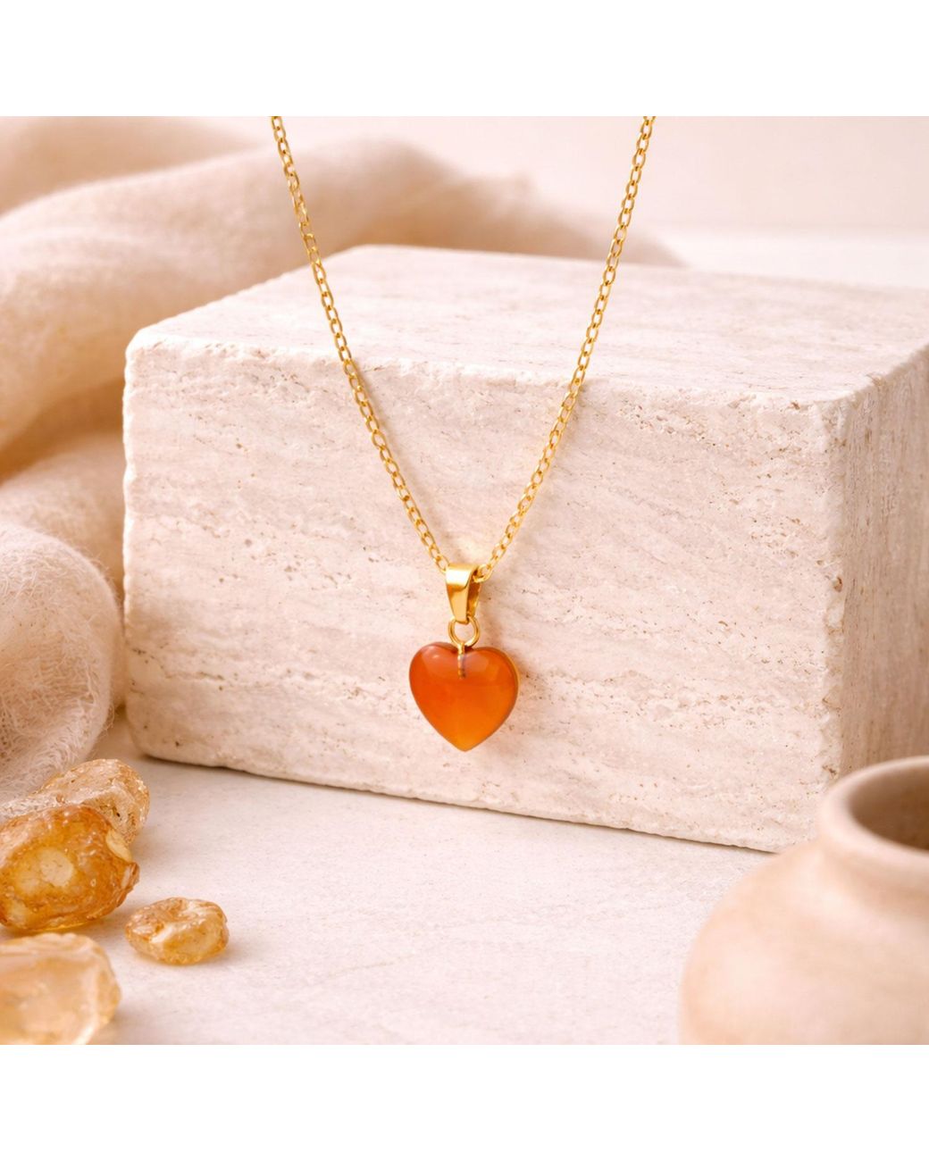 Ziolla Designs White Amber Heart Pendant Necklace