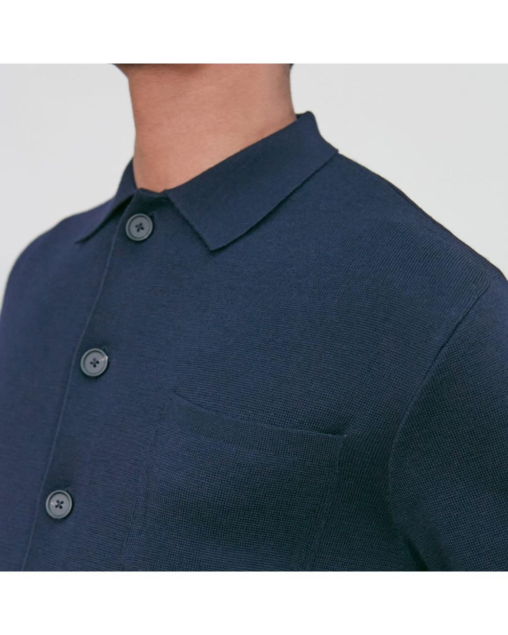 Paul James Knitwear Blue Extra Fine Merino Wool Fabrizio Work Shirt for men