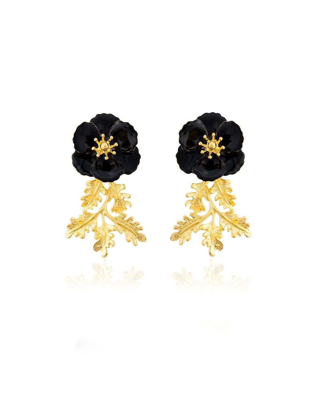 Milou Jewelry Black Leafy Blossom Flower Earrings