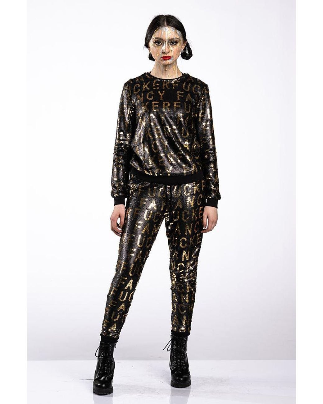 Any Old Iron Black Fancy Fucker Sequin Sweatshirt