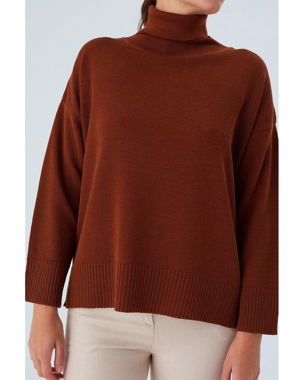Peraluna Brown Wide Roll Neck Knitwear Pullover