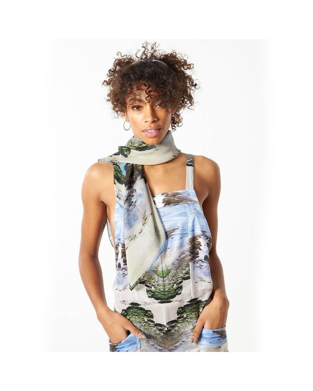 Babs Boutique NYC Blue Neutrals Babs California Beach Inspired Silk Georgette Scarf