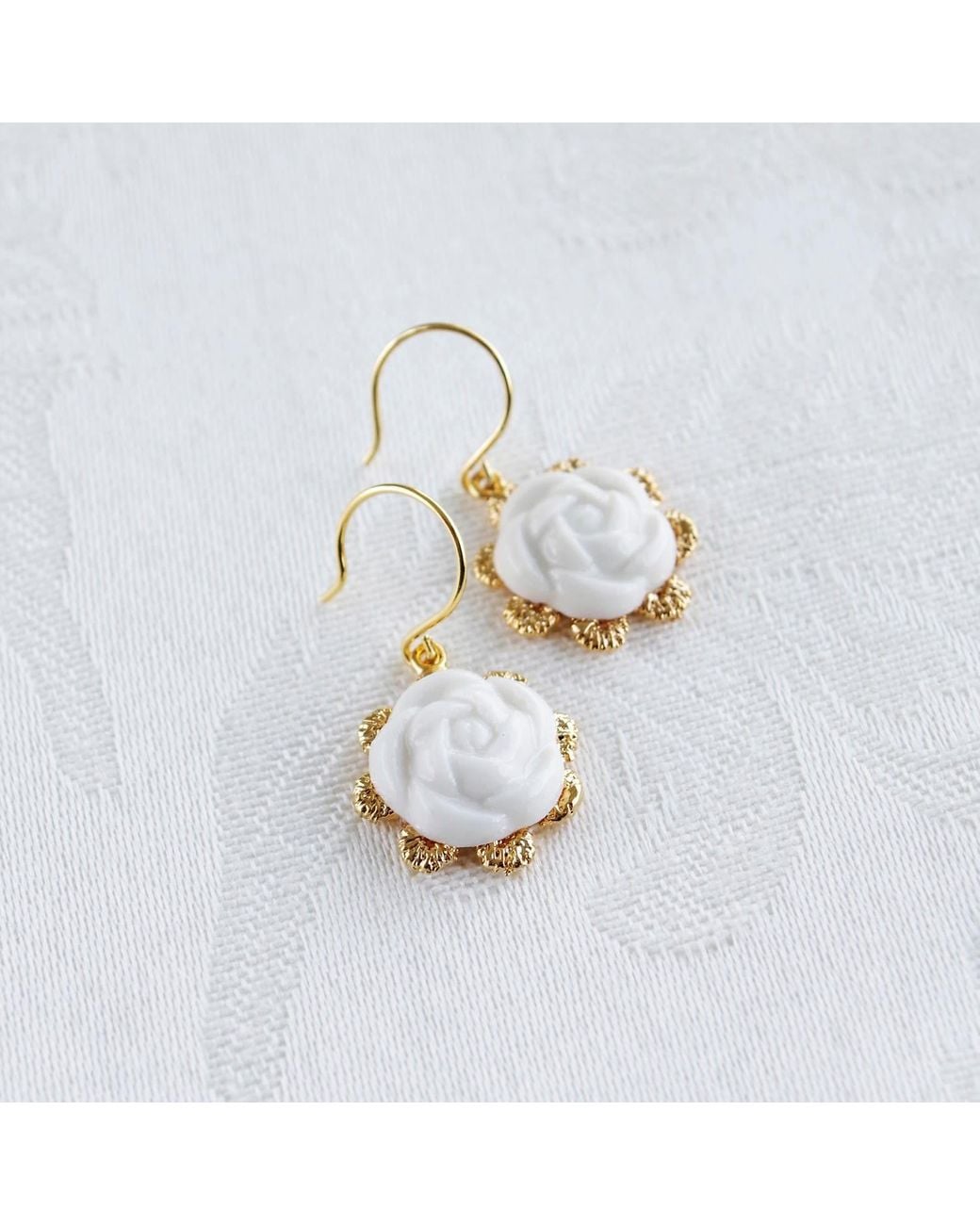 POPORCELAIN Metallic Everyday Porcelain Camellia Flower Charm Earrings