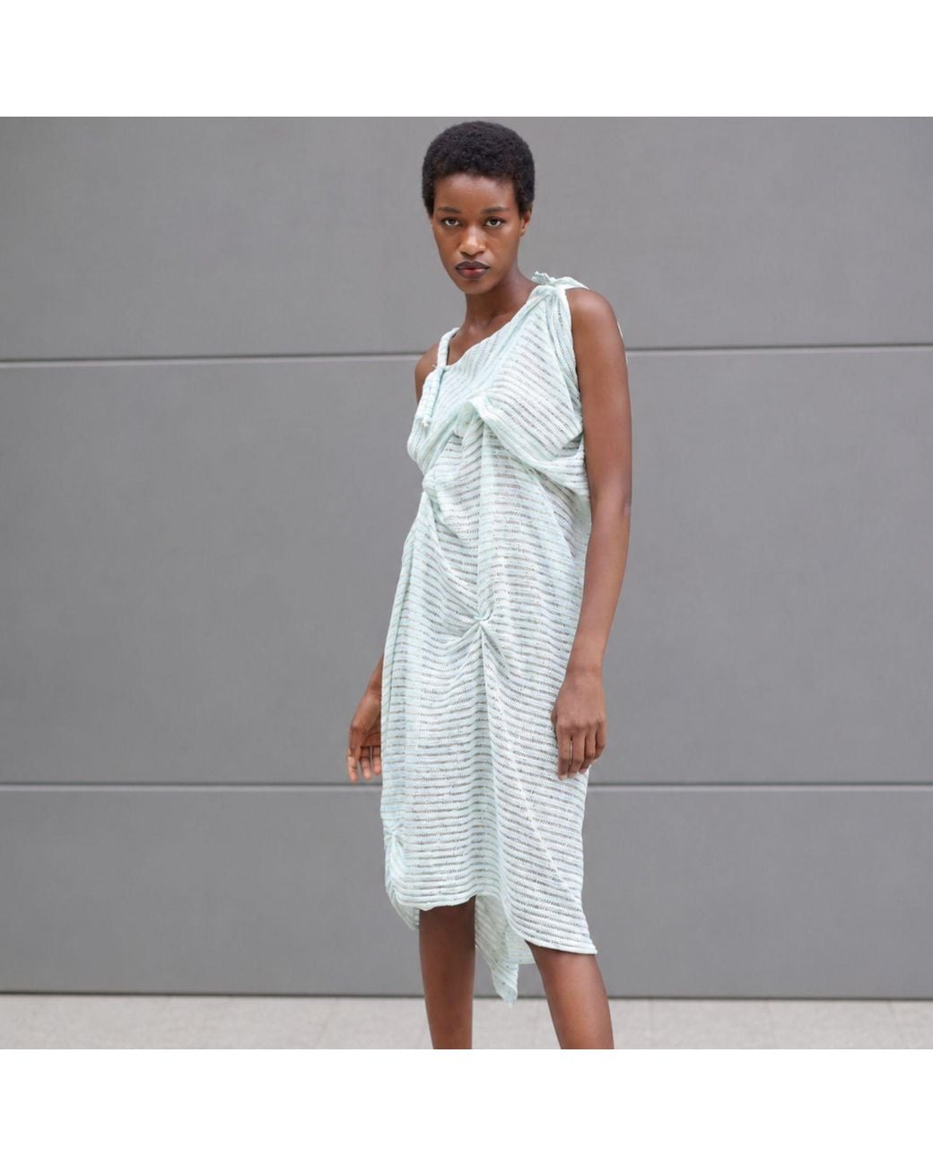Miro Misljen White Seafoam Sculpture Midi Dress