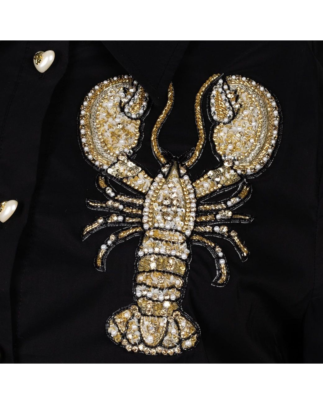 House of Laines London Black Laines Couture Tie Shirt With Embellished Lobster