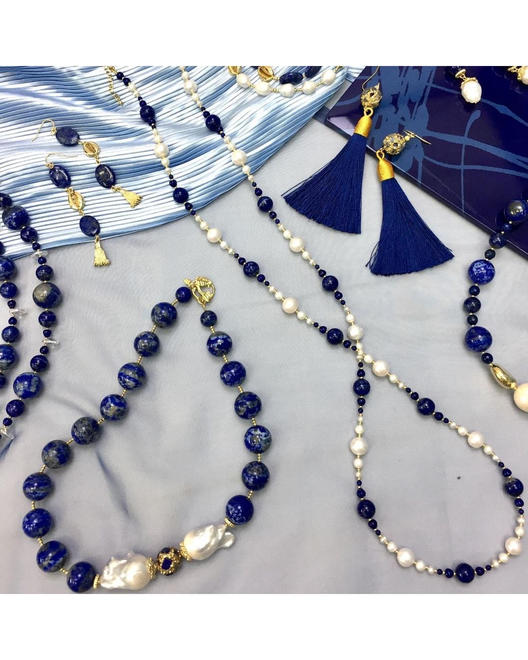 Farra Blue Freshwater & Round Lapis Multi-Way Necklace