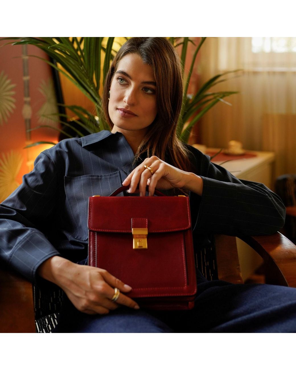 Time Resistance Red Small Leather Briefcase For