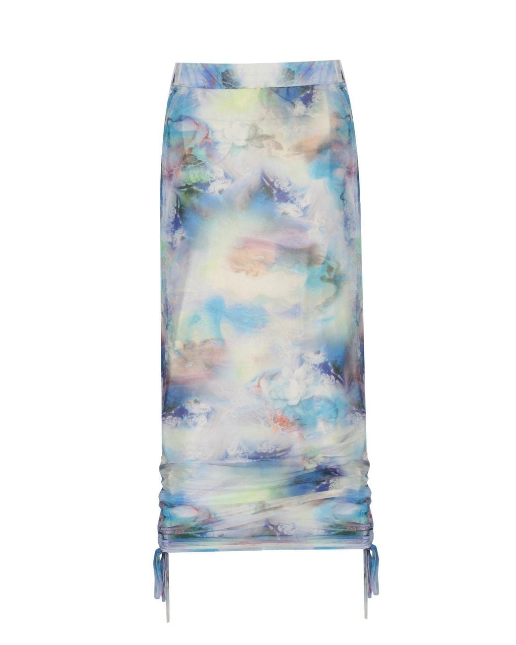 No'design Blue Sheer Midi Skirt With Side Ruched Detail