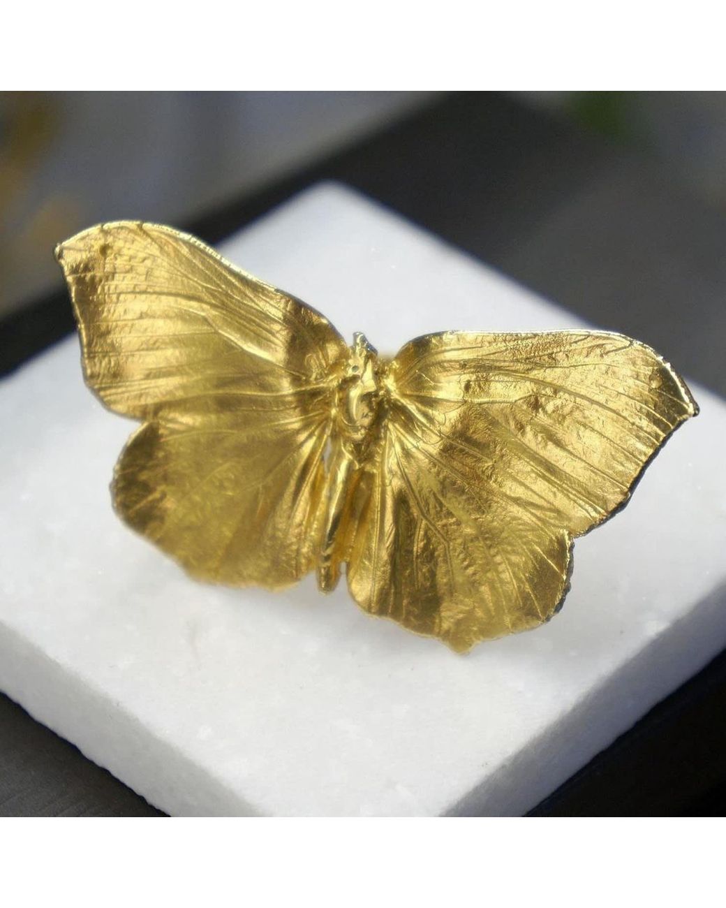 Mother Nature Jewelry Yellow Butterfly Ring, Handmade Statement Ring, Adjustable Band