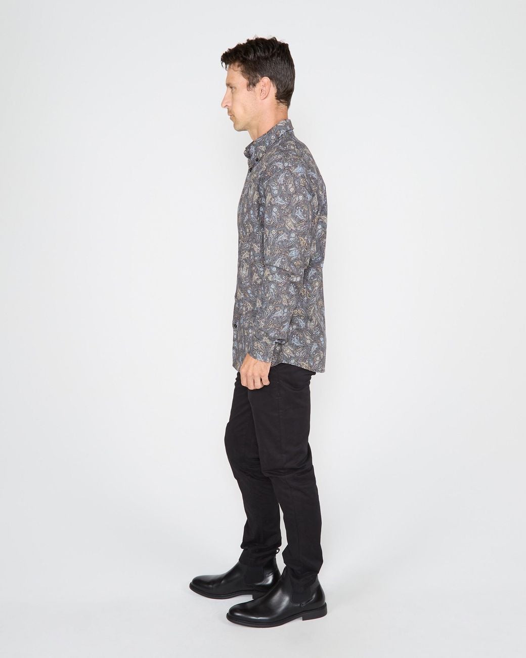 Lords of Harlech Gray Morris Madrid Paisley Shirt for men