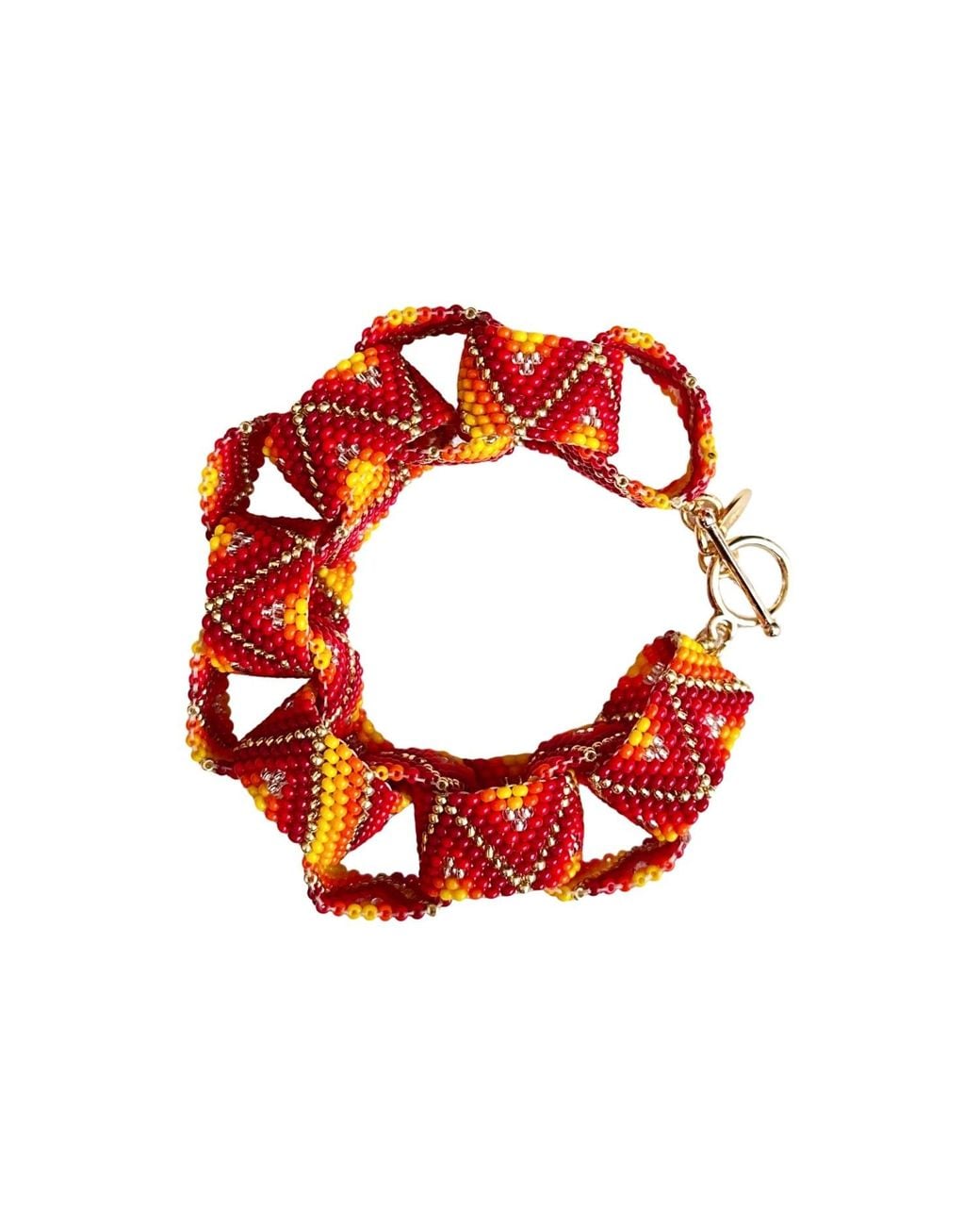 Iliana Arrazola Red Bold Chunky Link Bracelet, And, Glass Beads, Beaded Jewelry