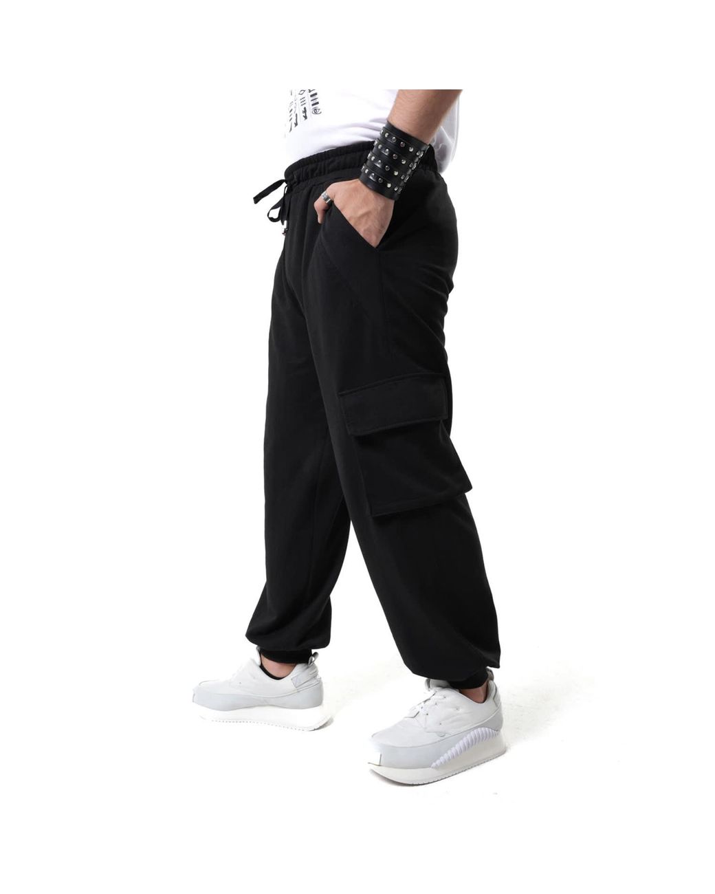 Metamorph Black Cotton Cargo Trousers for men