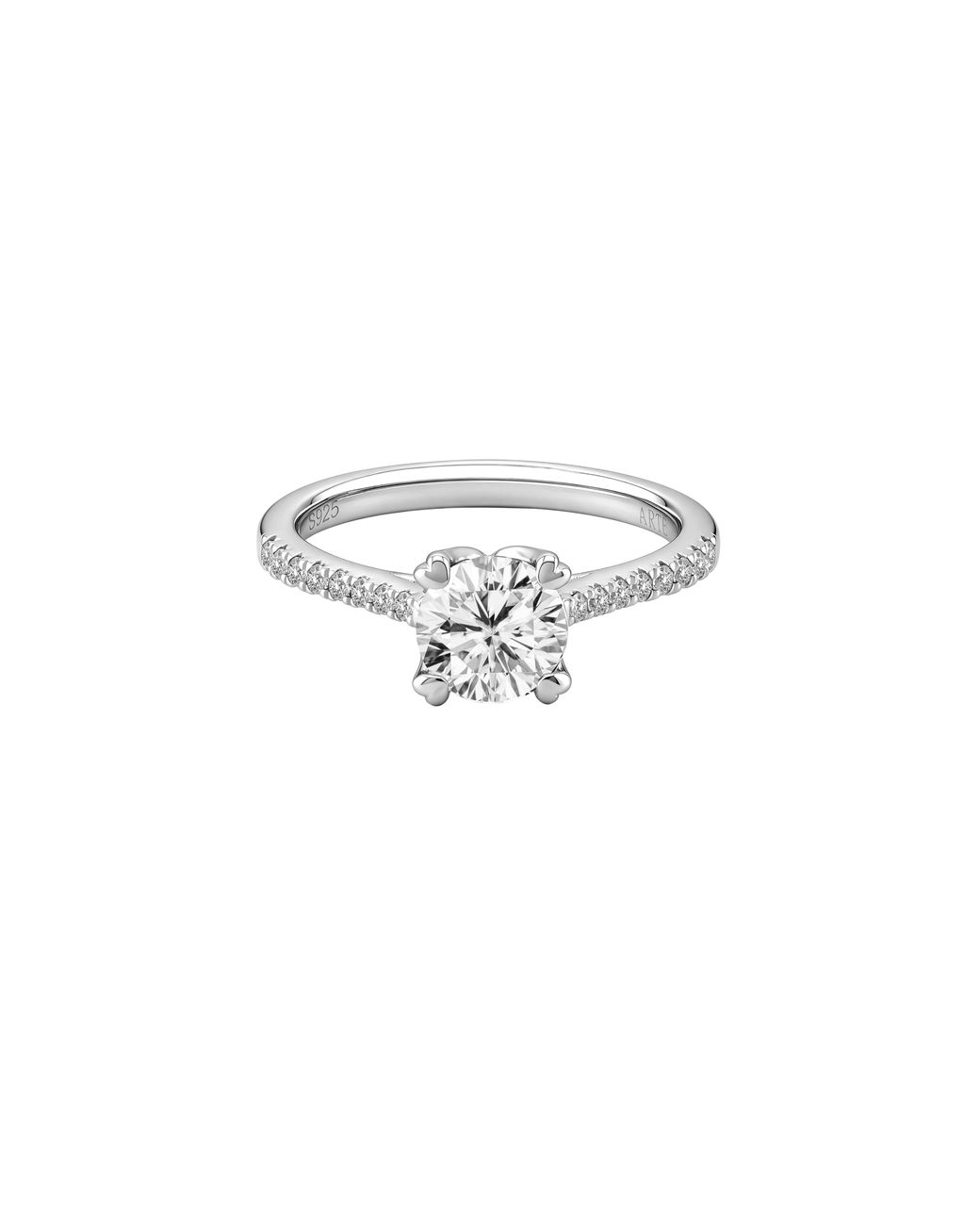 Arte Madrid White Simple Round Heart Prong Cathedral Pavé Ring