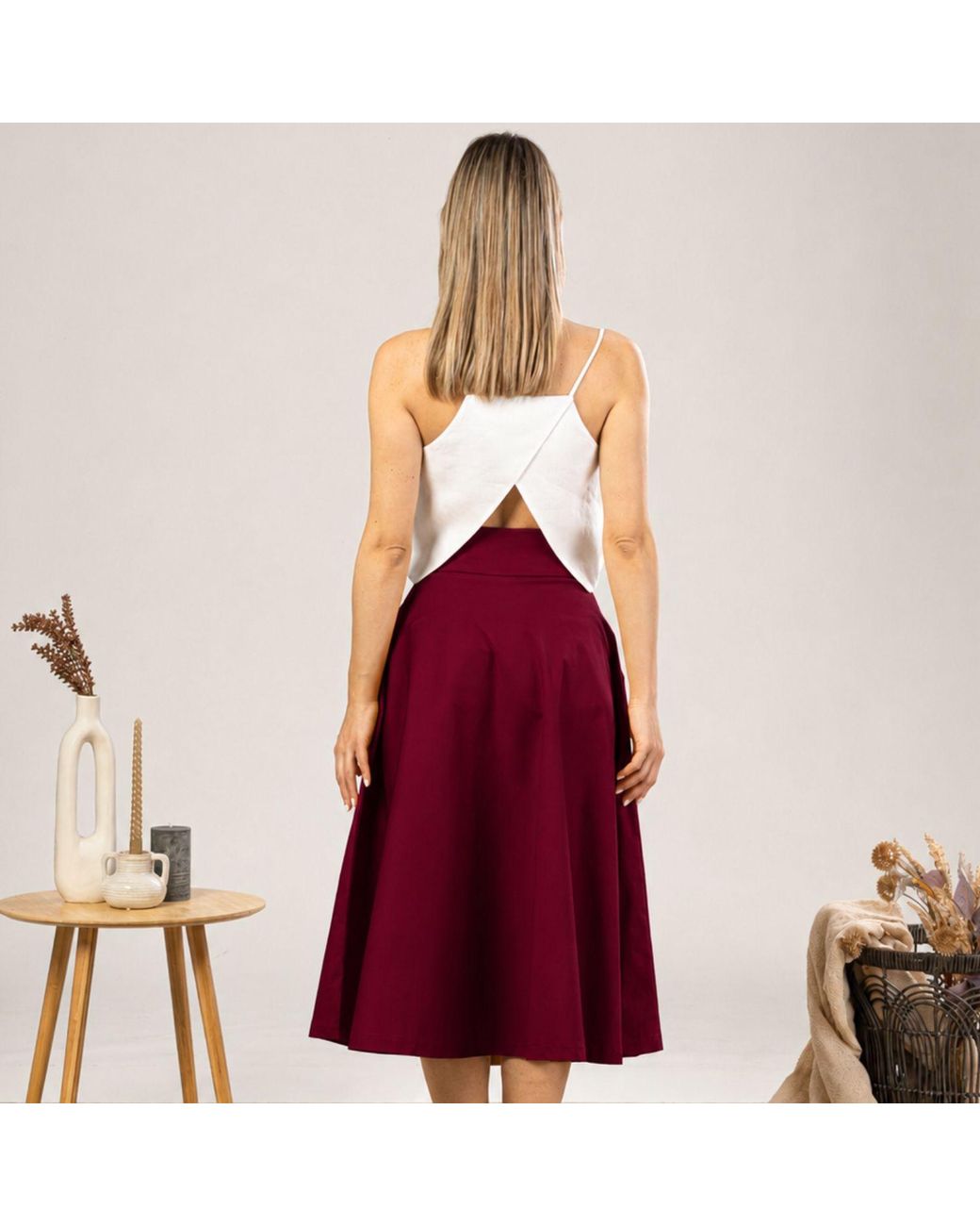 Nikka Place Midi Flared Cotton Skirt With Pockets