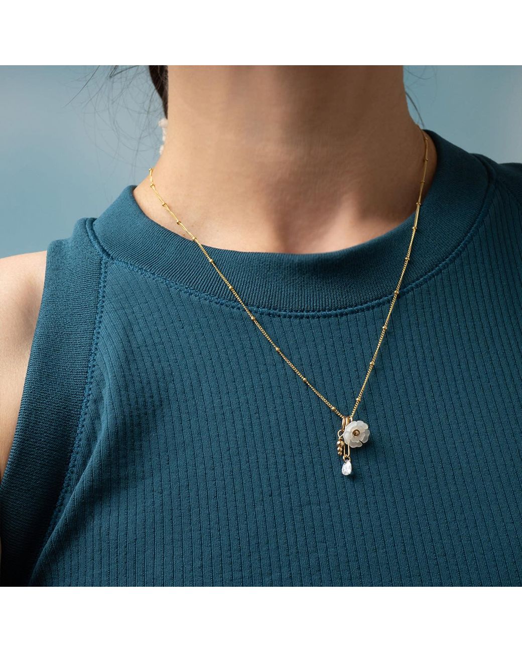 Kate Koel Metallic Pearl Flower Charm Necklace