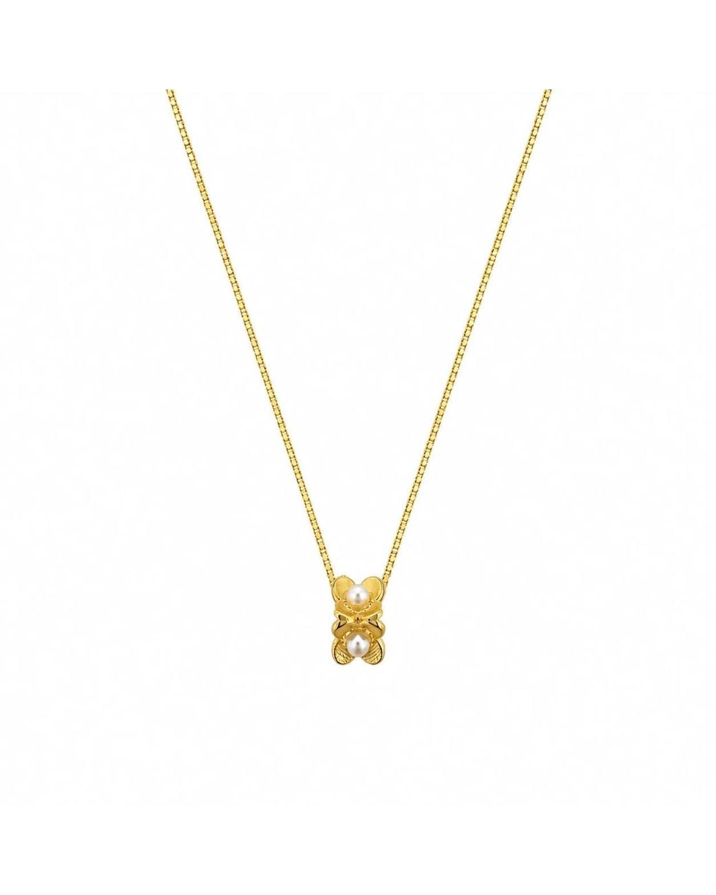 Angel Barocco Metallic Double Flower Pearl Pendant Necklace