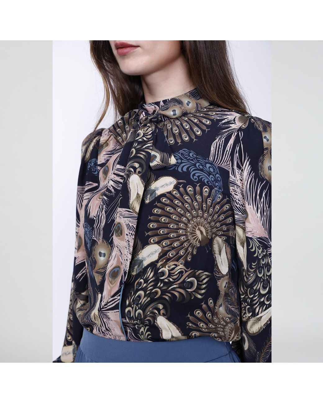 Smart and Joy Blue Bohemian Feather Print Shirt