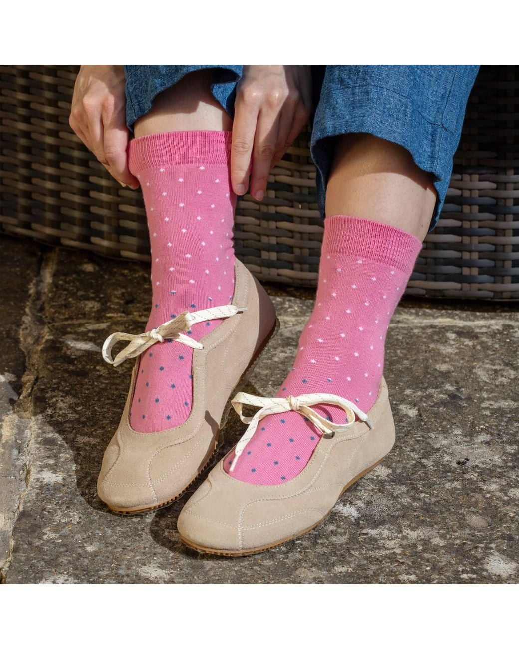 Peper Harow - Made in England Pink Pin Dot Socks
