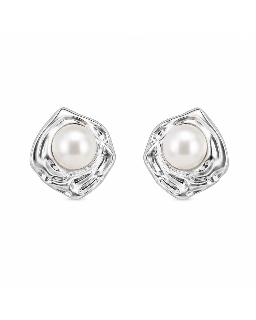 Angel Barocco Metallic Freshwater Pearl Molten Organic Stud Earrings