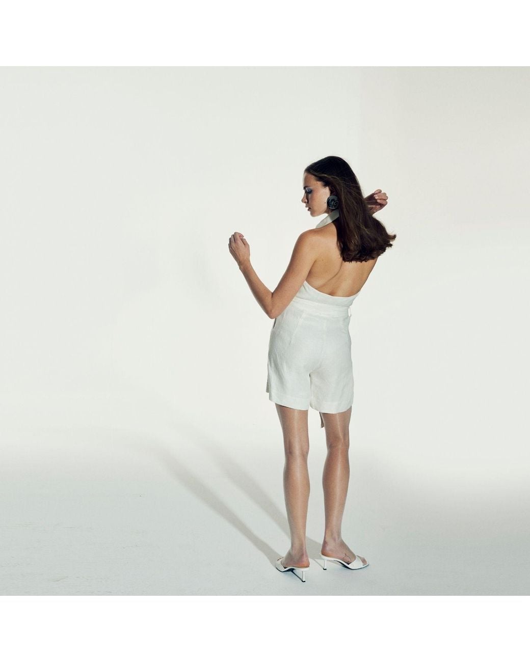 NAZLI CEREN White Mindy Linen Playsuit