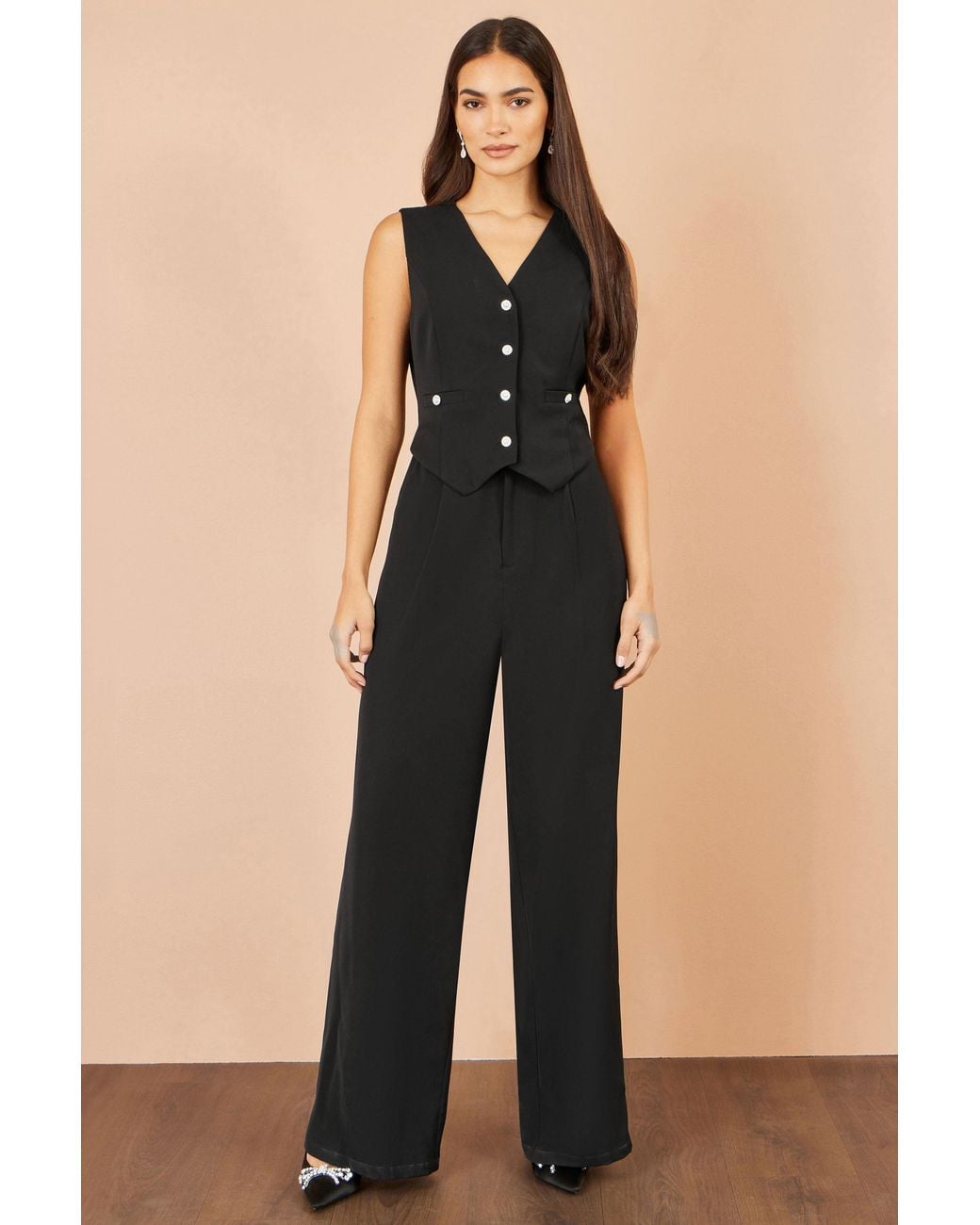Yumi' Black Waistcoat Style Jumpsuit