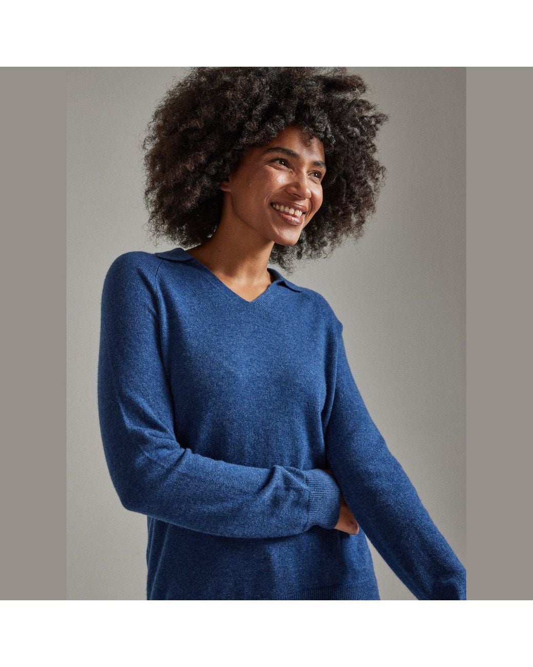 Salts Cashmere Blue Split Neck Polo Sweater