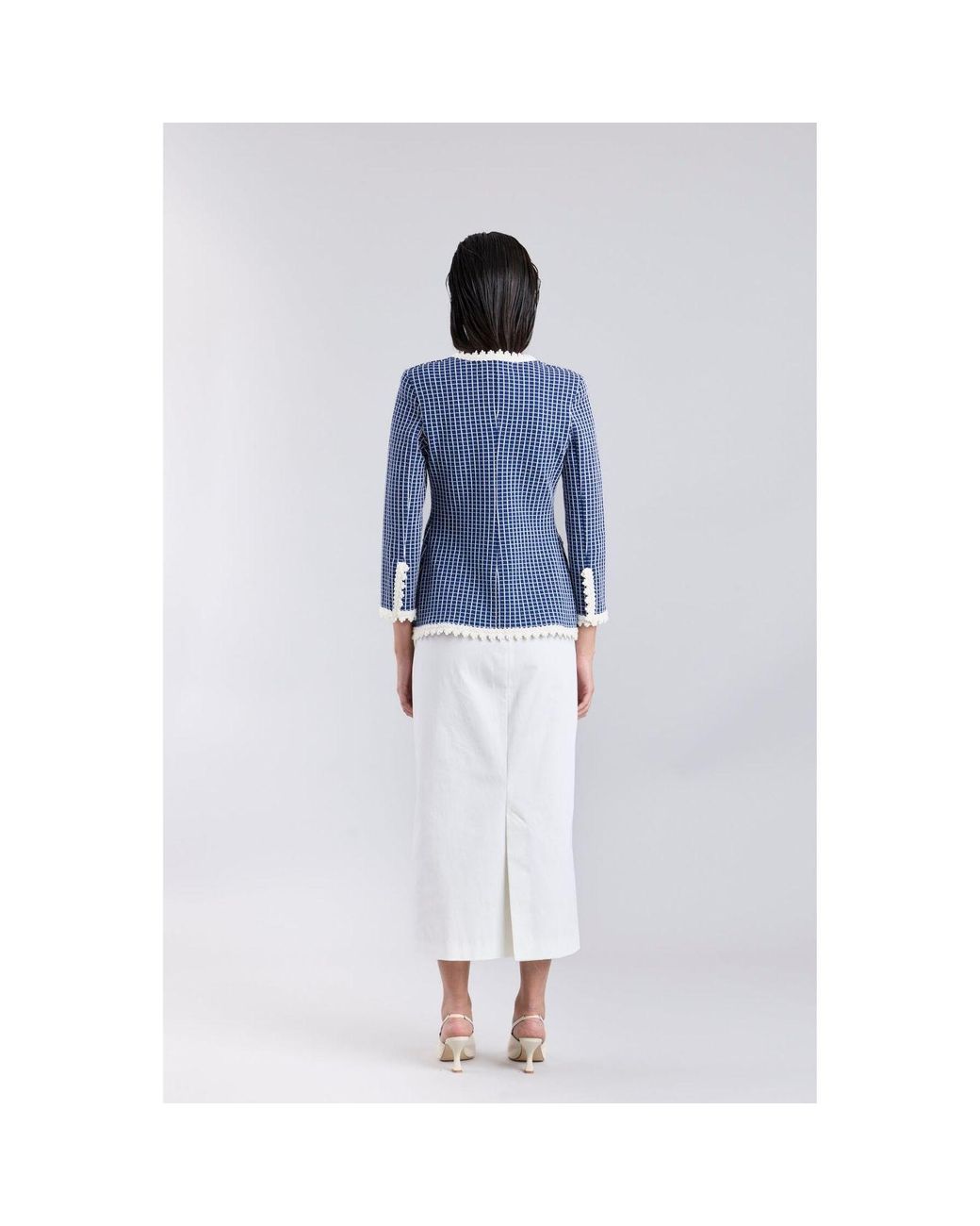 The Extreme Collection Blue Knit Jacket With Scalloped Finishes