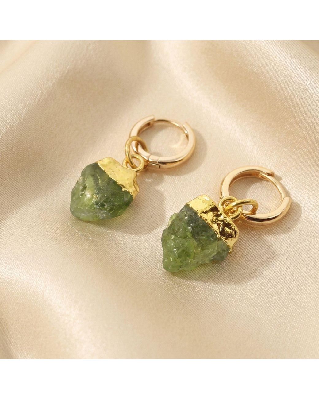 Sophelia Metallic Raw Peridot August Birthstone Plated Huggies