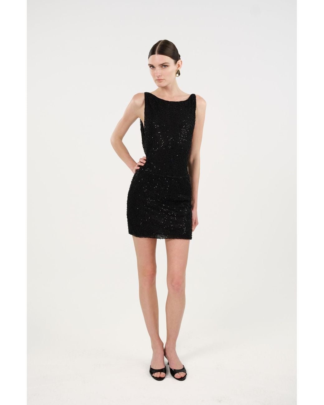 Nocturne Black Sequin Open Back Mini Dress