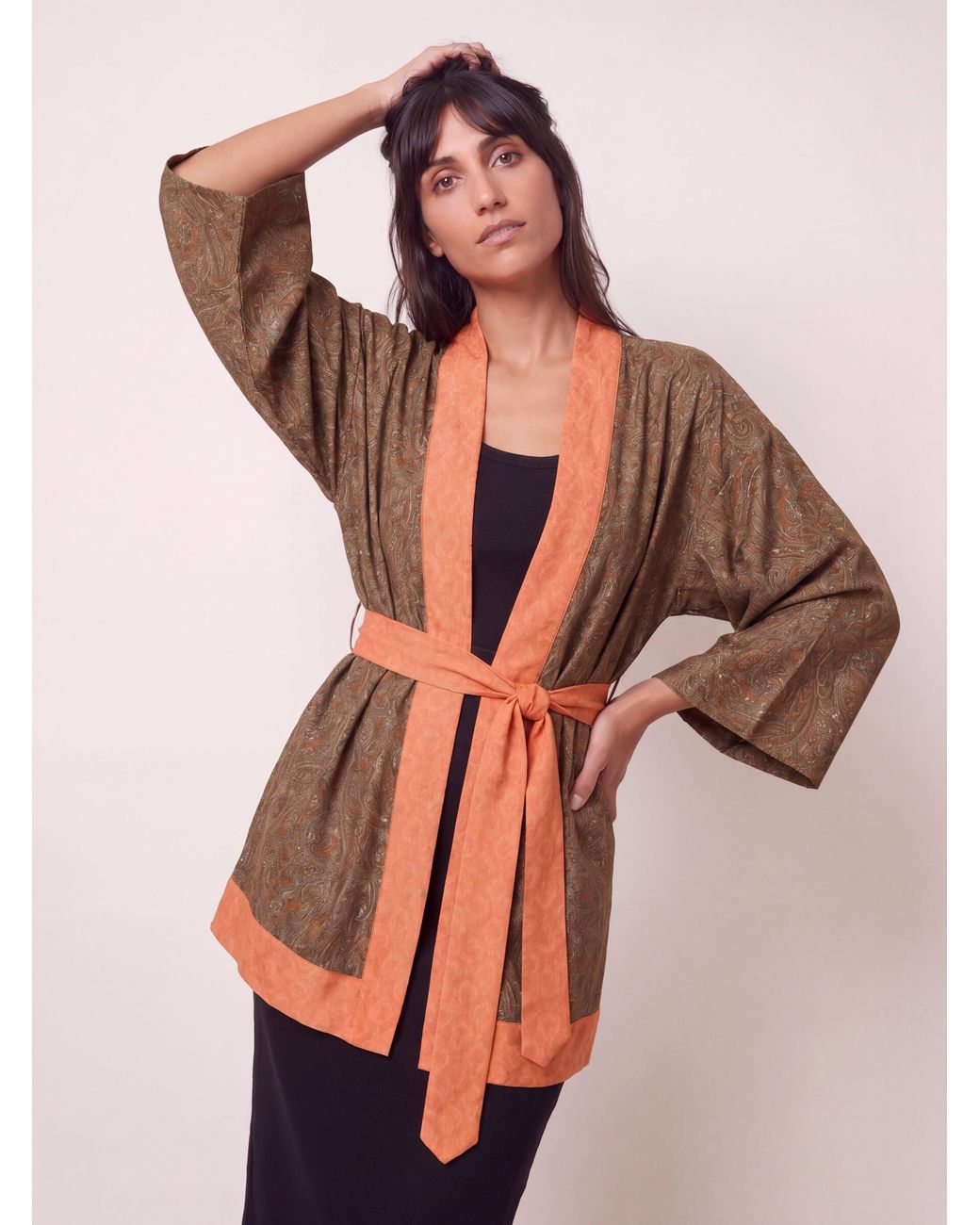 Artemis Muse Brown One Of A Kind Recyled Sari Kimono Two