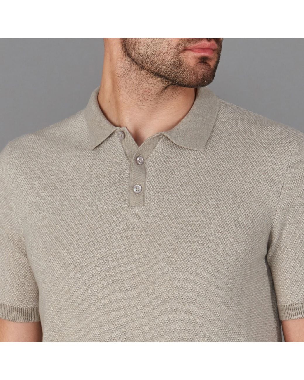 Paul James Knitwear Gray Lightweight Cotton Pietro Two Tone Textured Polo Shirt for men