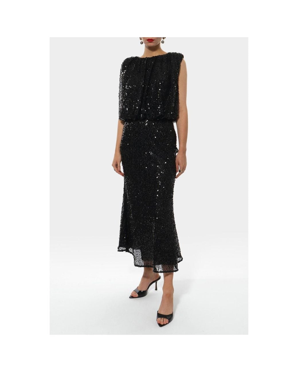AGGI by HALEWSKI Black Eliza Sparkle Midi Sequin Slip Skirt