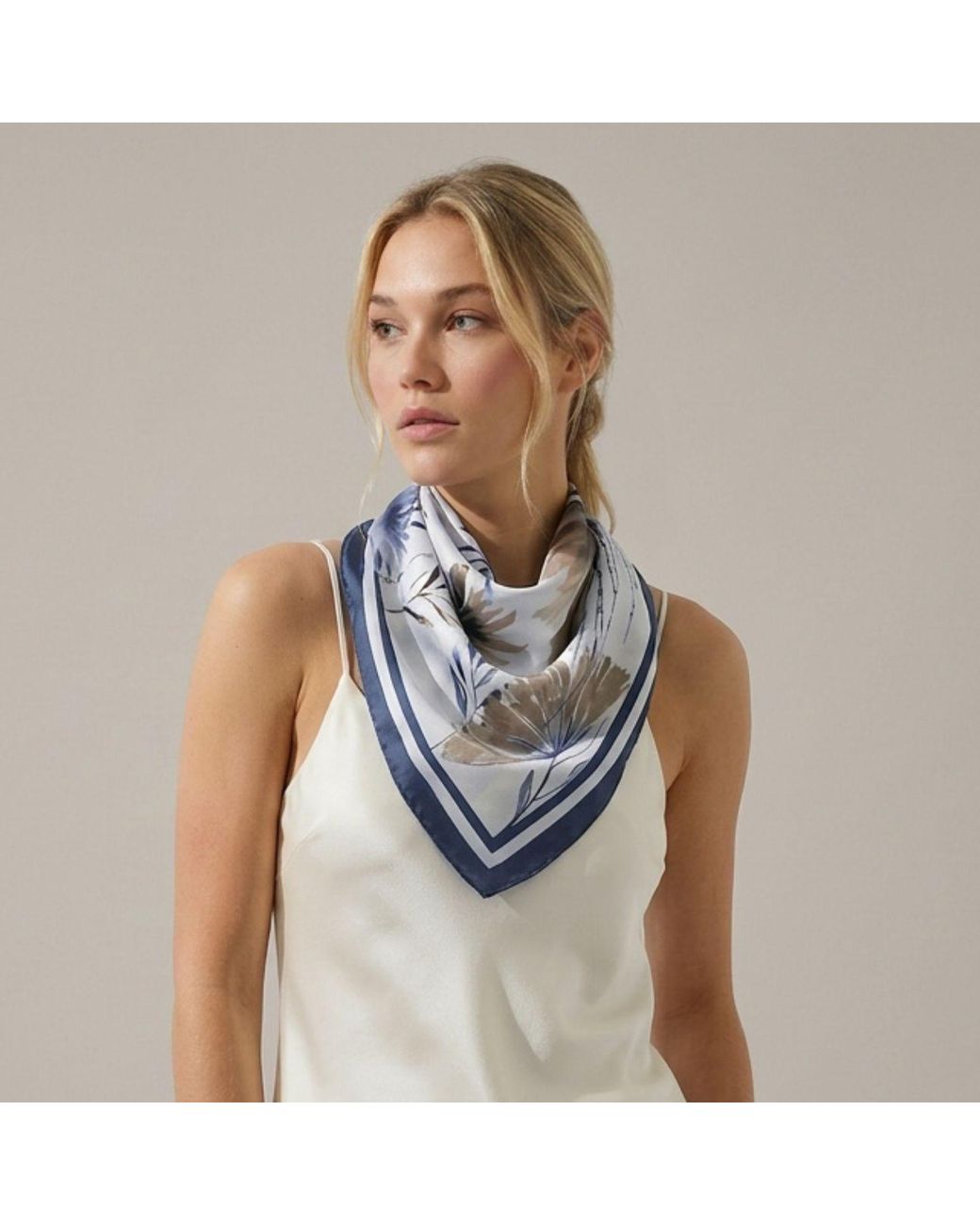 Hi Silk Blue Beautiful Botanicals Large Square Silk Twill Scarf