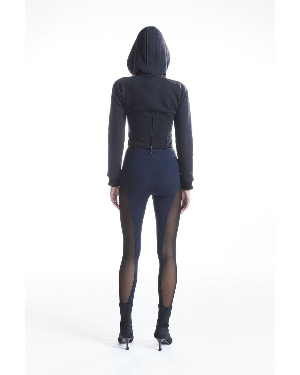 No'design Blue Sheer Detail Elastic Hem Leggings