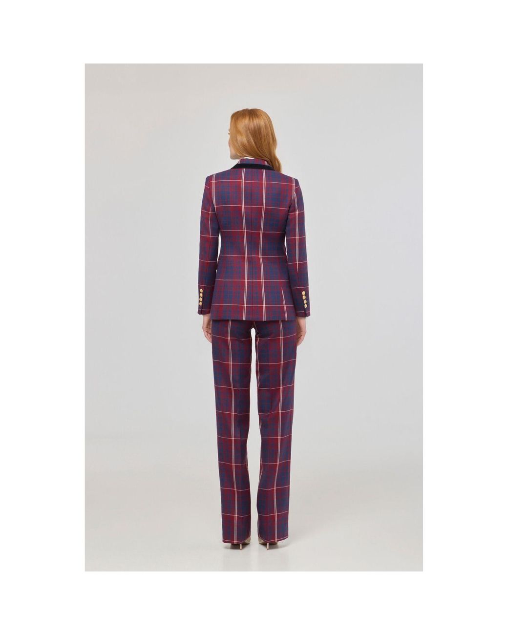 The Extreme Collection Purple Checked Blazer With Velvet Lapel Anderson